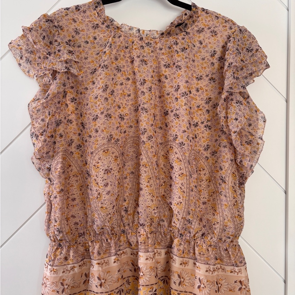 Ann Taylor Floral Ruffle Blouse in Pink and Purple